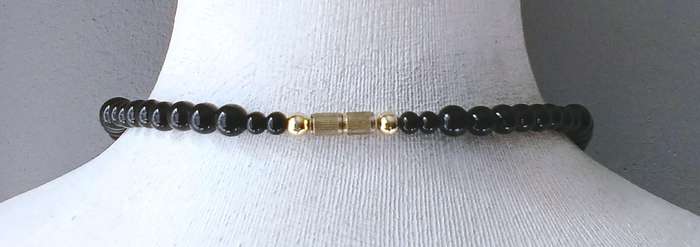 Vintage Black FourStrand Beaded Necklace | HandPainted Floral Accents | Victorian Mourning Revival