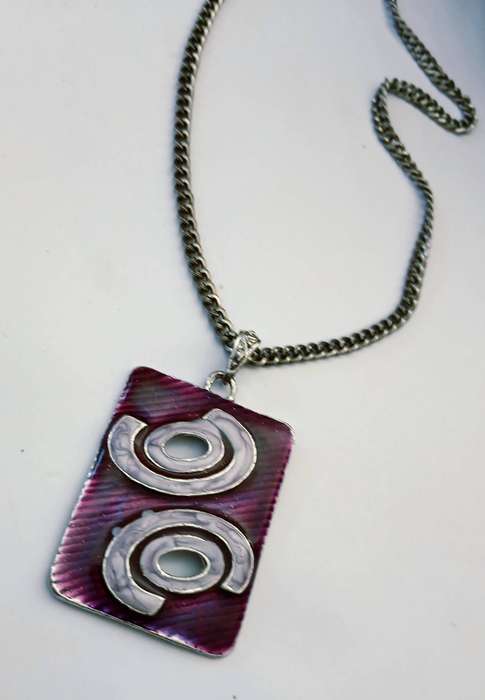 Vintage Boho Silver-tone Enamel Pendant Necklace | Retro Purple Statement Piece