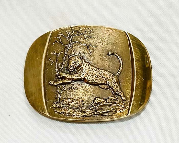 Vintage Brass Belt Buckle | UNITY Trophies Germiston Leopard Design