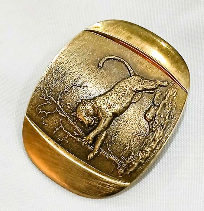 Vintage Brass Belt Buckle | UNITY Trophies Germiston Leopard Design