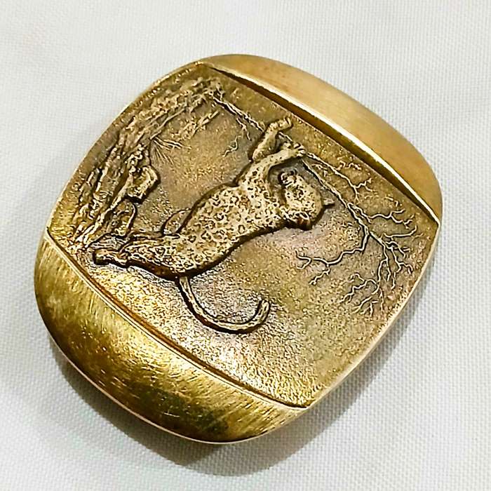 Vintage Brass Belt Buckle | UNITY Trophies Germiston Leopard Design