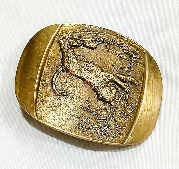 Vintage Brass Belt Buckle | UNITY Trophies Germiston Leopard Design