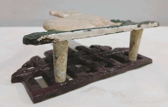 Vintage Cast Iron Napkin Holder | Hand-Painted Cat & Fence Design