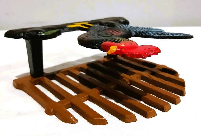 Vintage Cast Iron Napkin Holder | Hand-Painted Rooster & Fence Design