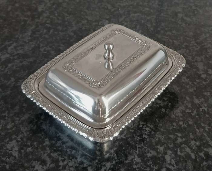 Vintage Chrome-Plated Steel Butter Dish | Glass Liner with Starburst Base