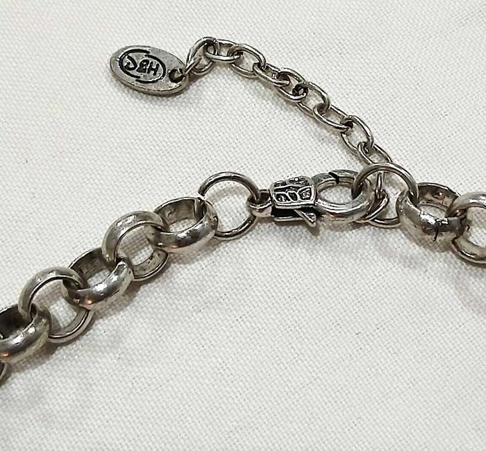Vintage Chunky Silvertone Necklace | Signed D&H | Statement Chain with Geometric Pendant