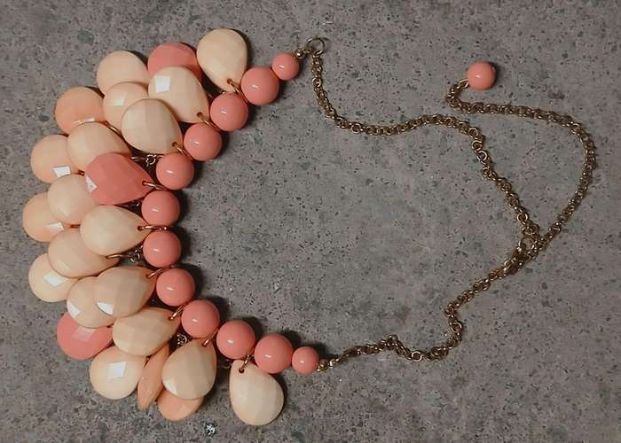 Vintage Coral-Toned Bib Statement Necklace | Faceted Drops & Graduated Beads | Gold-Tone Chain