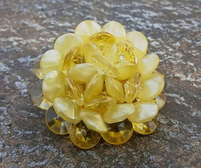 Vintage Domed Yellow Plastic Chips Brooch Pin | West Germany
