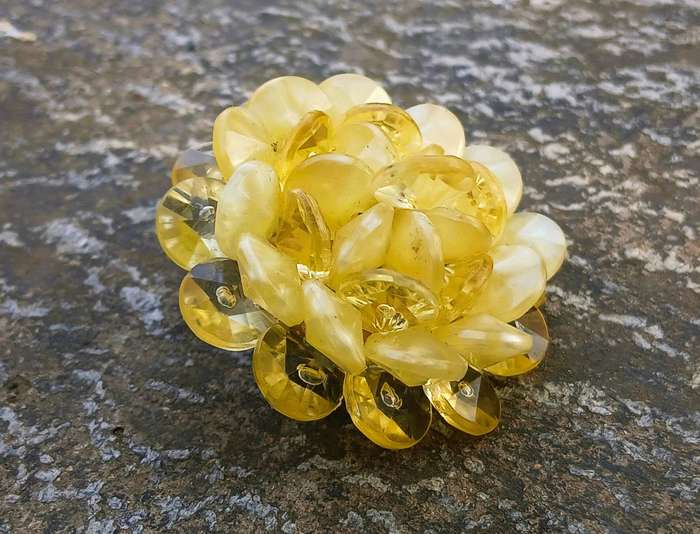 Vintage Domed Yellow Plastic Chips Brooch Pin | West Germany