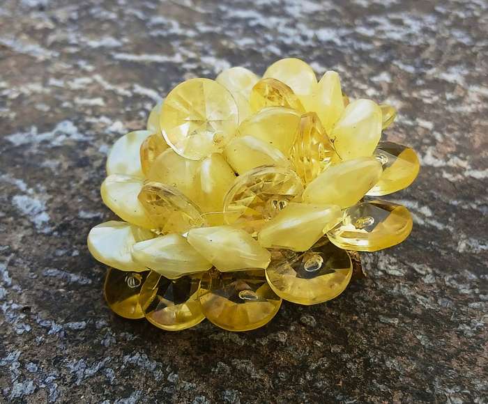 Vintage Domed Yellow Plastic Chips Brooch Pin | West Germany