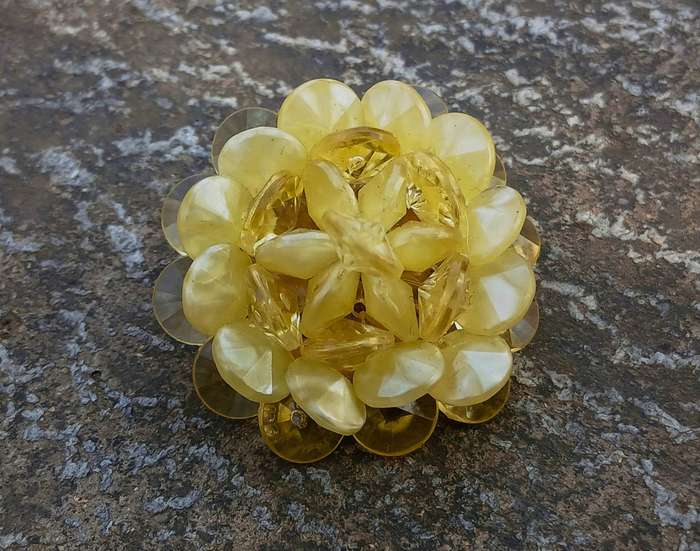 Vintage Domed Yellow Plastic Chips Brooch Pin | West Germany