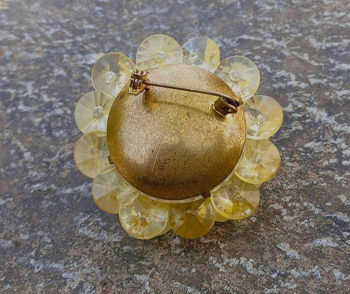 Vintage Domed Yellow Plastic Chips Brooch Pin | West Germany