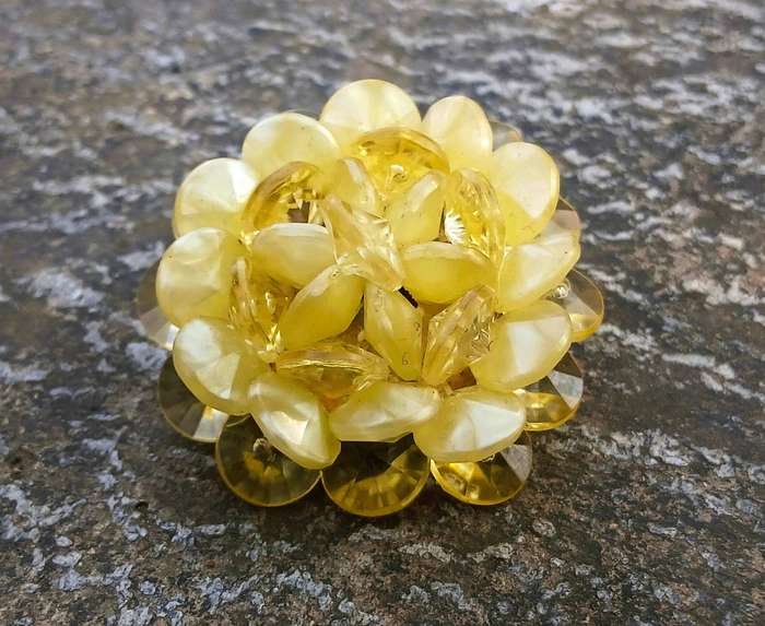 Vintage Domed Yellow Plastic Chips Brooch Pin | West Germany