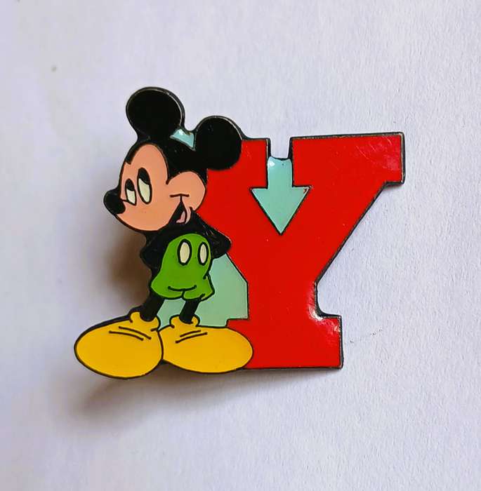 Vintage Enamel Mickey Mouse & Letter Y Pin | Disney Lapel / Hat Collectible