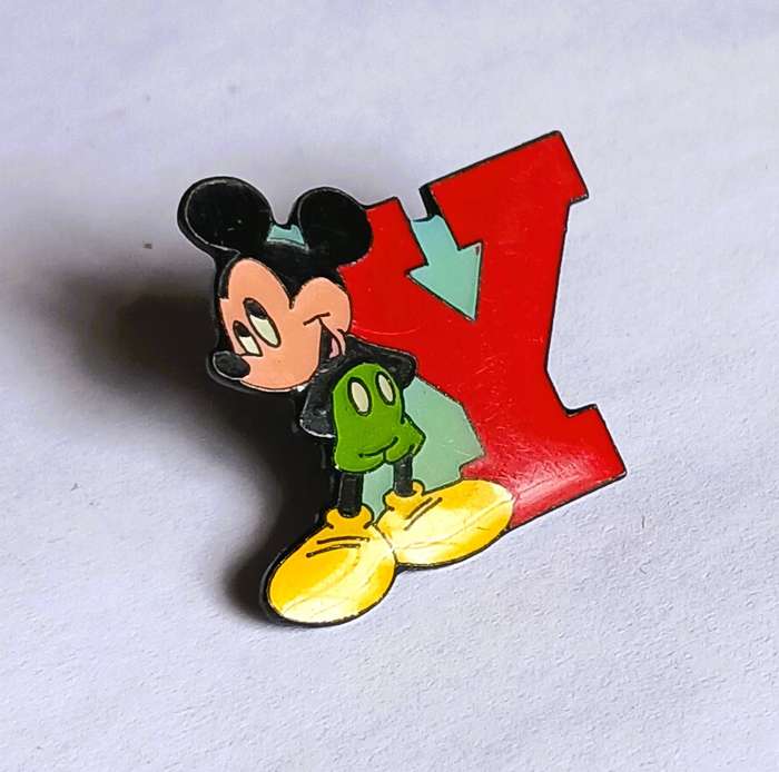 Vintage Enamel Mickey Mouse & Letter Y Pin | Disney Lapel / Hat Collectible