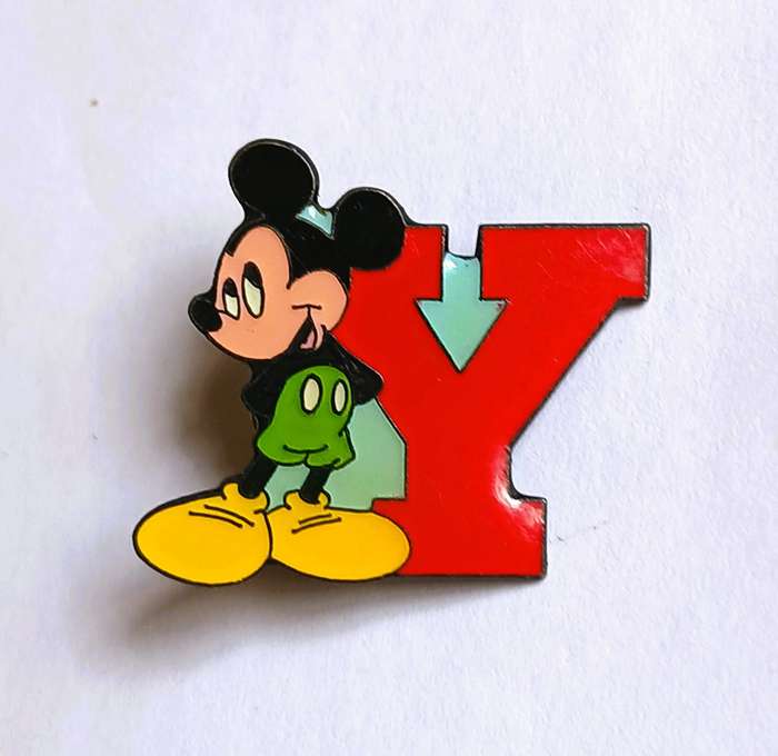 Vintage Enamel Mickey Mouse & Letter Y Pin | Disney Lapel / Hat Collectible