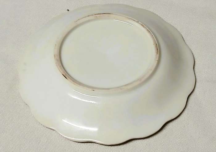 Vintage English Bone China Pin Dish | Hunting Dogs Scene | Ruffled Edge with Maroon Trim