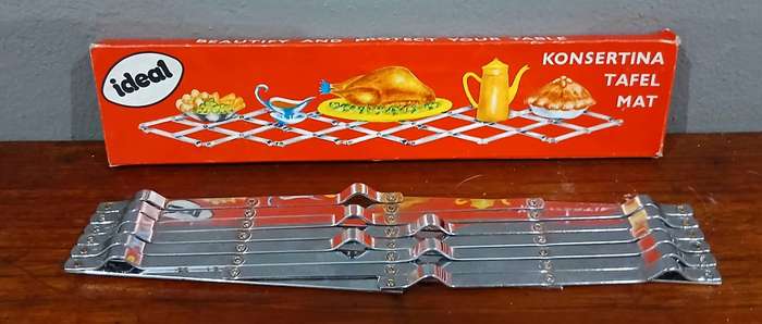 Vintage Expanding Table Mat by Ideal | Stainless Steel Concertina Trivet in Original Box