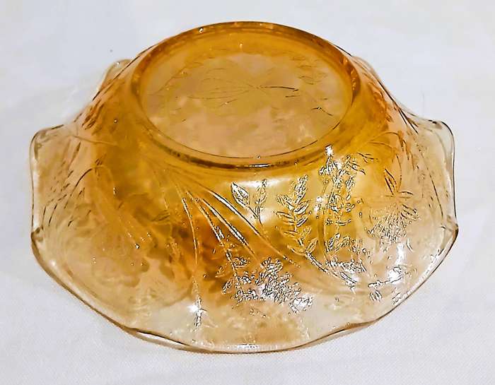 Vintage Floragold Carnival Glass Dessert Set | Iridescent Marigold with Floral Motif