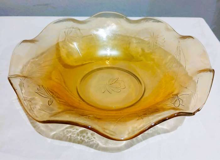 Vintage Floragold Carnival Glass Dessert Set | Iridescent Marigold with Floral Motif