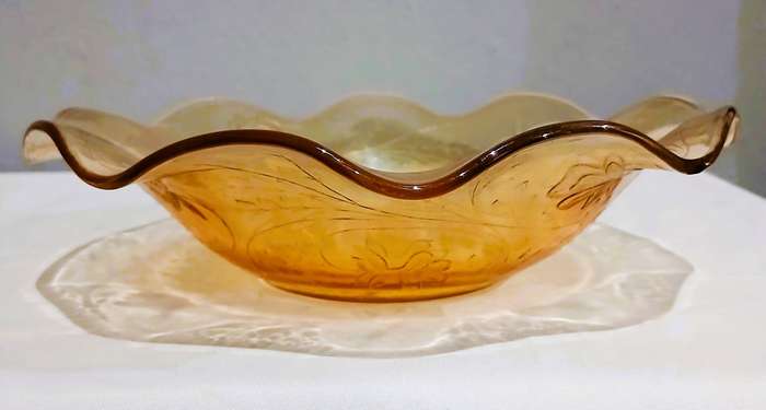 Vintage Floragold Carnival Glass Dessert Set | Iridescent Marigold with Floral Motif