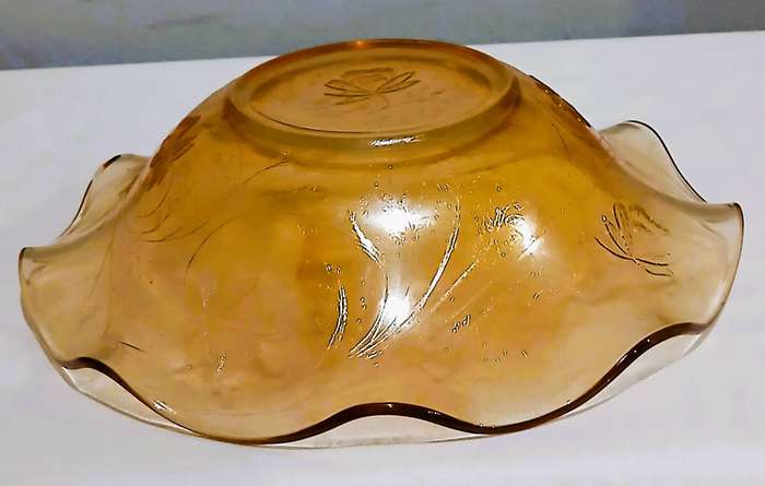Vintage Floragold Carnival Glass Dessert Set | Iridescent Marigold with Floral Motif