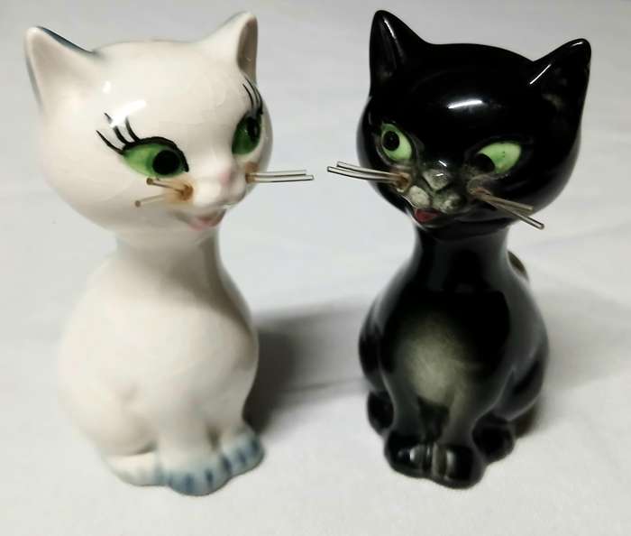 Vintage Goebel West Germany Cat Salt & Pepper Shakers | Black & White Cats in Basket