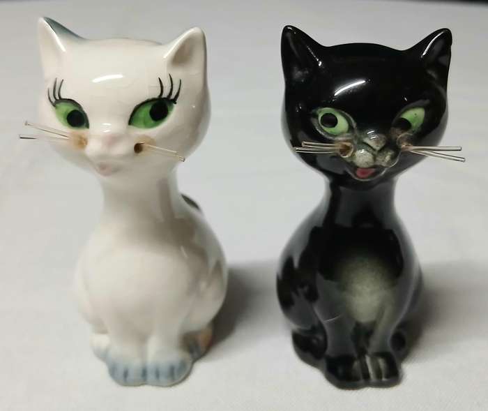 Vintage Goebel West Germany Cat Salt & Pepper Shakers | Black & White Cats in Basket