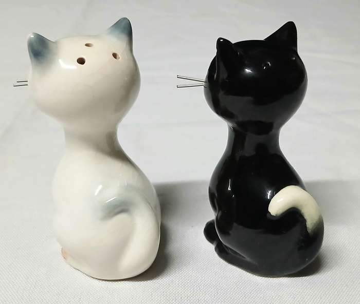 Vintage Goebel West Germany Cat Salt & Pepper Shakers | Black & White Cats in Basket