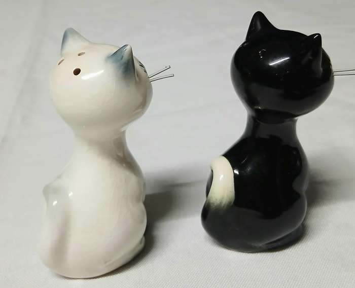 Vintage Goebel West Germany Cat Salt & Pepper Shakers | Black & White Cats in Basket