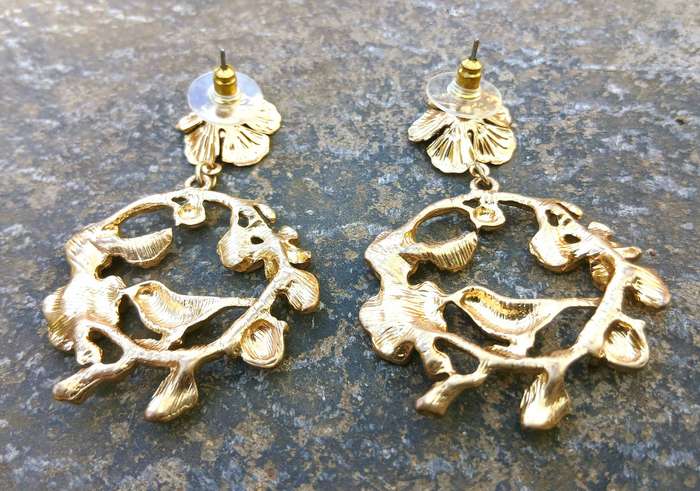 Vintage Gold-Tone Earrings | Bird & Floral Art Nouveau Revival