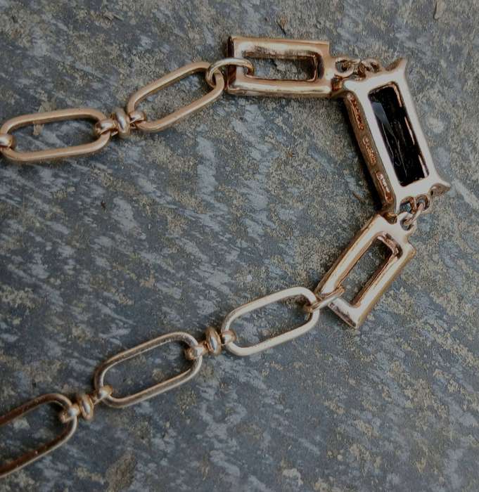 Vintage Gold-Tone Link Bracelet | Simulated Onyx & Crystal Accents
