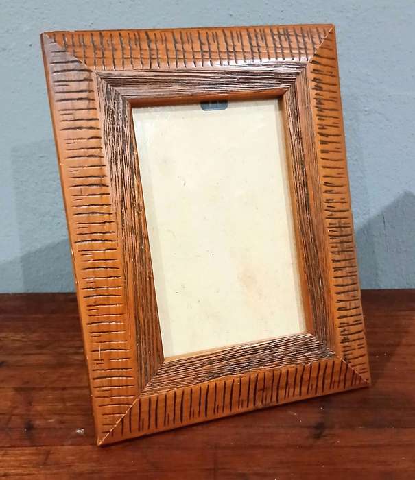 Vintage Hand-Carved Wooden Standing Frame | Natural Grain & Linear Detail,,,