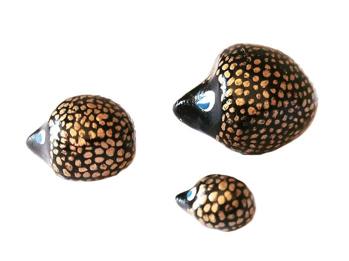 Vintage Hand-Painted Ceramic Hedgehog Family | Tiny Printer Tray Ornaments