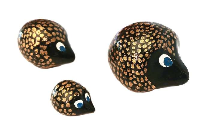 Vintage Hand-Painted Ceramic Hedgehog Family | Tiny Printer Tray Ornaments