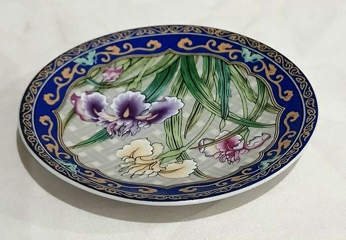Vintage Japanese Kutani Porcelain Pin Dish | Hand-Decorated Iris Design
