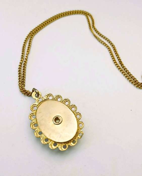 Vintage Limoges Porcelain Pendant Necklace | Yellow Rose in Gold Tone Frame
