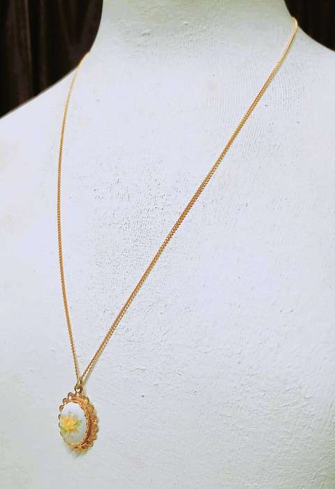 Vintage Limoges Porcelain Pendant Necklace | Yellow Rose in Gold Tone Frame