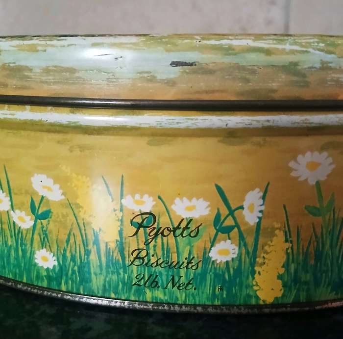 Vintage Mid-Century Tin Biscuit Tin | Boxer Puppies Design