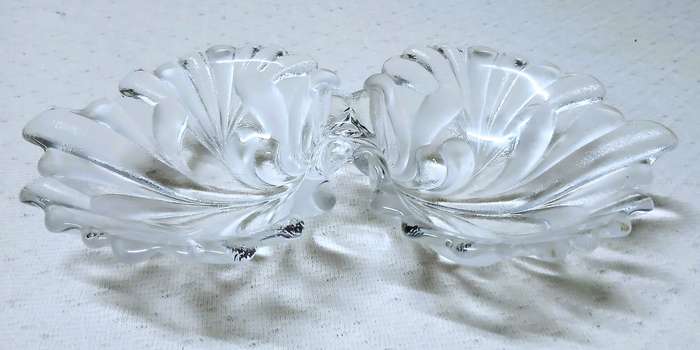 Vintage Mikasa Frosted Double Shell Glass Dish  Twin-Bowl Swirl Design