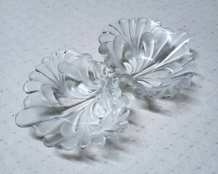 Vintage Mikasa Frosted Double Shell Glass Dish  Twin-Bowl Swirl Design