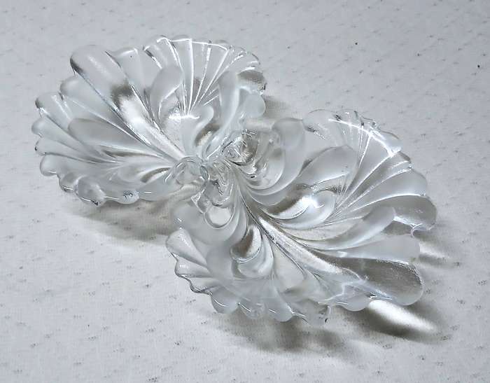 Vintage Mikasa Frosted Double Shell Glass Dish  Twin-Bowl Swirl Design