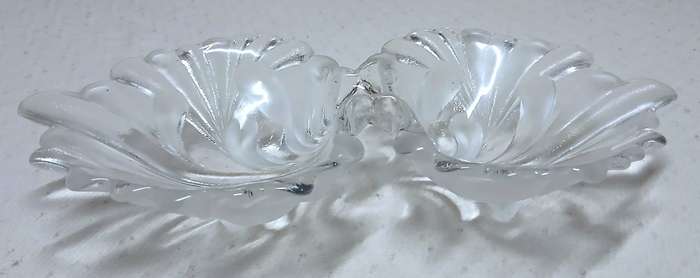 Vintage Mikasa Frosted Double Shell Glass Dish  Twin-Bowl Swirl Design