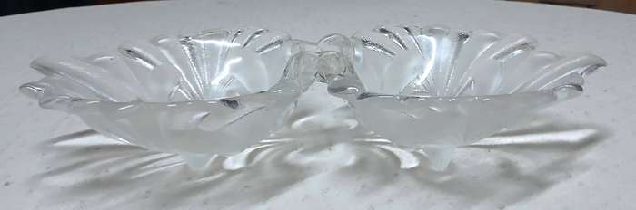 Vintage Mikasa Frosted Double Shell Glass Dish  Twin-Bowl Swirl Design