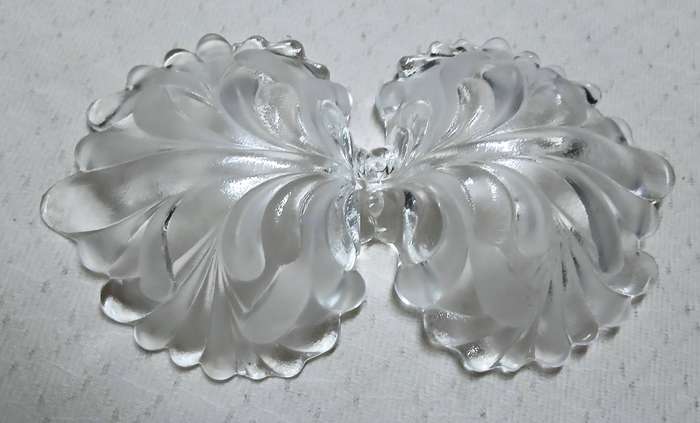 Vintage Mikasa Frosted Double Shell Glass Dish  Twin-Bowl Swirl Design