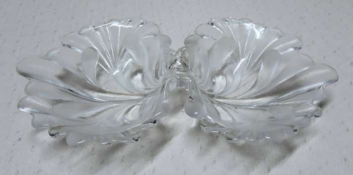 Vintage Mikasa Frosted Double Shell Glass Dish  Twin-Bowl Swirl Design