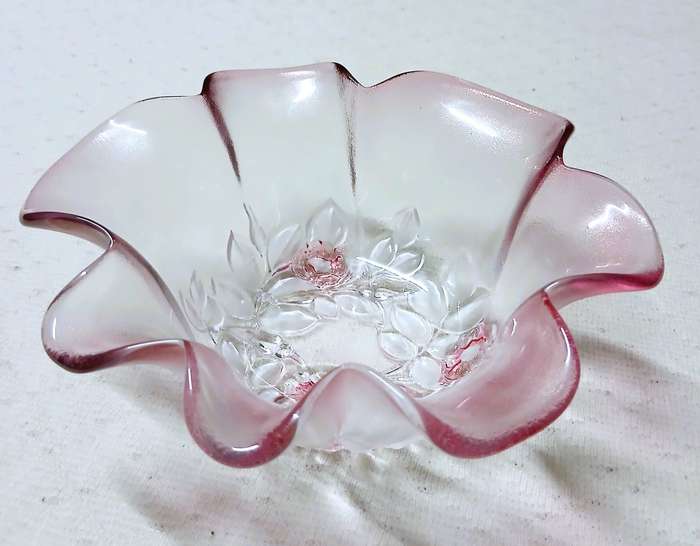 Vintage Mikasa Rosella Frosted Glass Bowl | Ruffled Edge with Floral Design