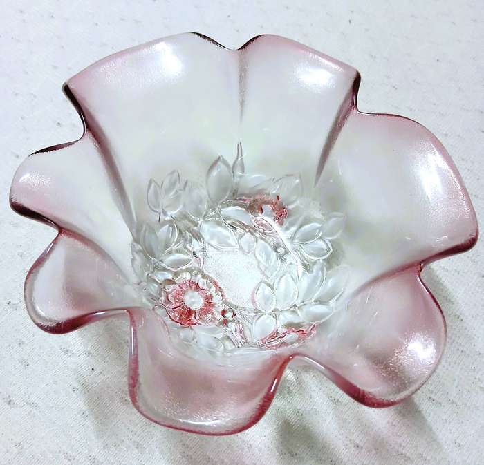 Vintage Mikasa Rosella Frosted Glass Bowl | Ruffled Edge with Floral Design