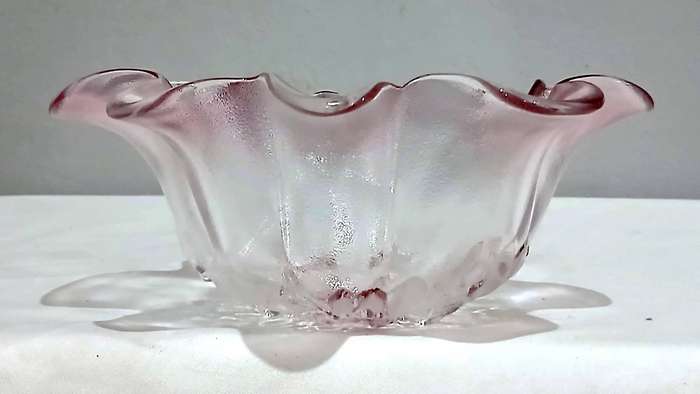 Vintage Mikasa Rosella Frosted Glass Bowl | Ruffled Edge with Floral Design