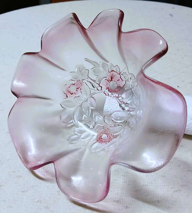 Vintage Mikasa Rosella Frosted Glass Bowl | Ruffled Edge with Floral Design